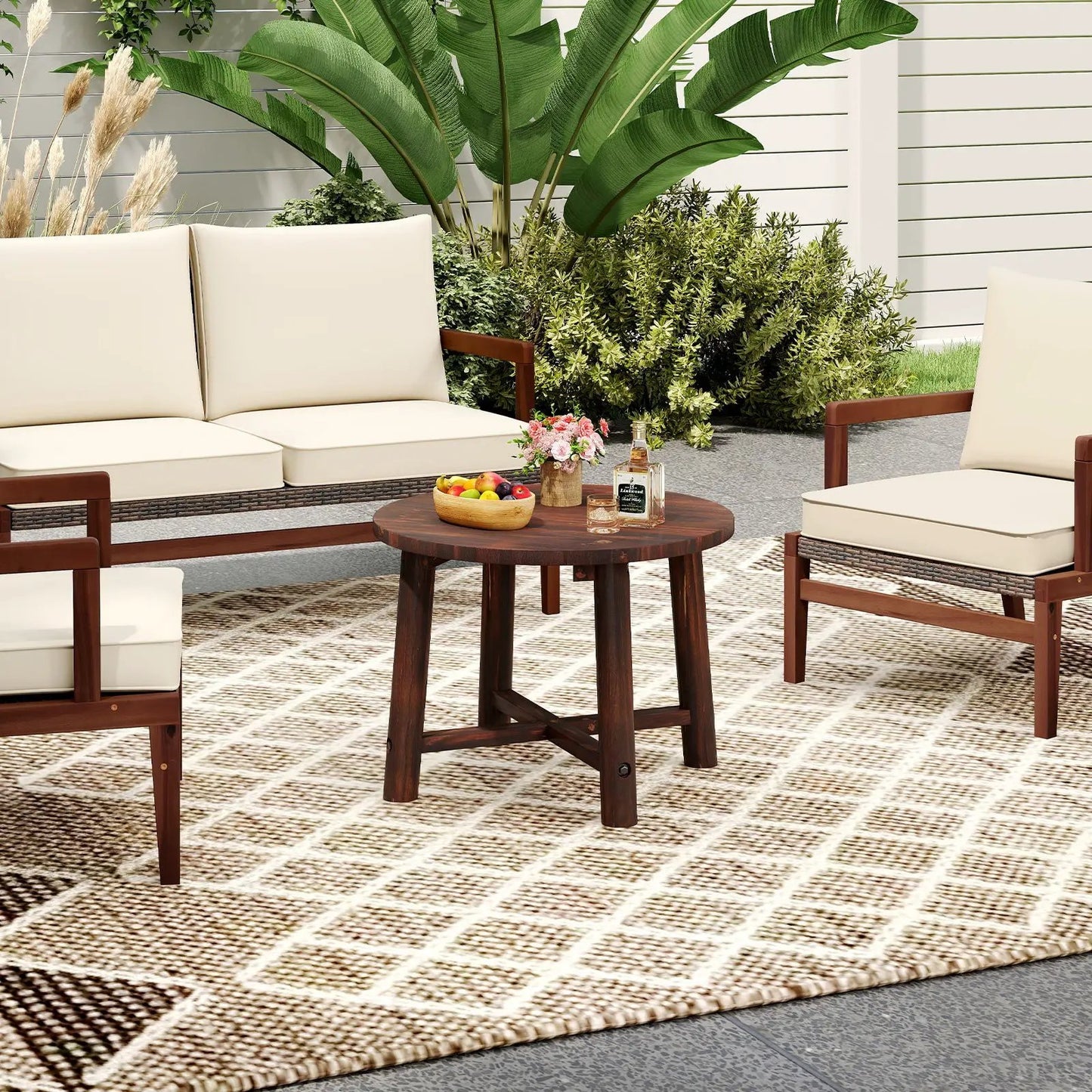 Patio End Table with solid wood, round brown outdoor table DirectDeals on Tampa Home & Garden Store