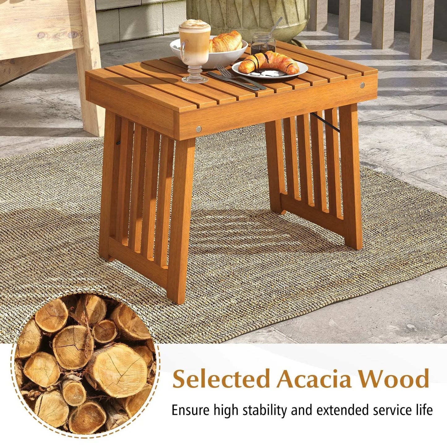 Patio Foldable Side Table with Slatted Acacia Wood top by DirectDeals, poolside table on Tampa Home & Garden Store