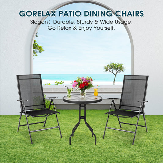 Set of 2 Adjustable Portable Patio Folding Dining Chair Recliners-Black - Tampa Home & Garden Store