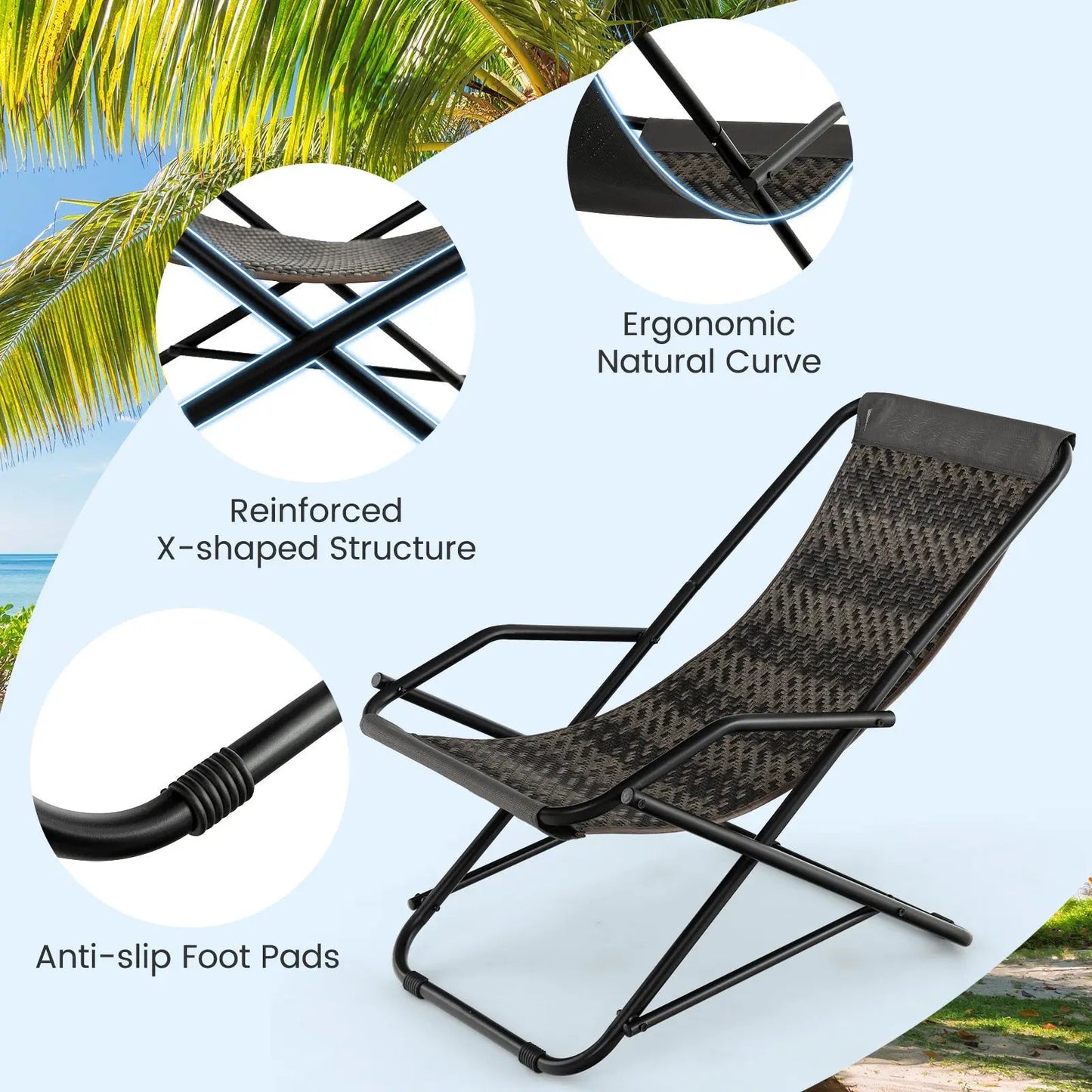 Patio PE Wicker Rocking Chair with Armrests and Metal Frame-Gray - Tampa Home & Garden Store