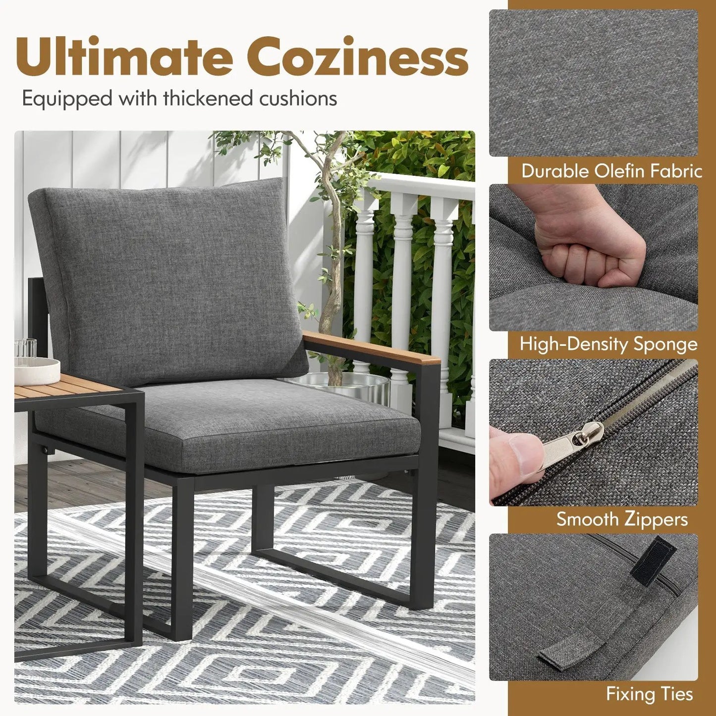 5 Pieces Aluminum Frame Weatherproof Outdoor Conversation Set with Soft Cushions-Gray - Tampa Home & Garden Store