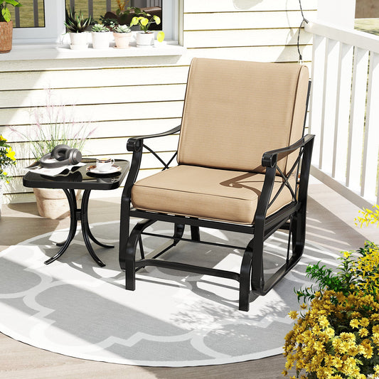 Patio Glider Rocking Chair with Metal Frame and Thick Cushions-Brown - Tampa Home & Garden Store