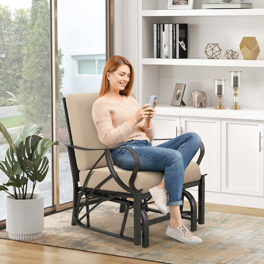 Patio Glider Rocking Chair with Thick Cushion and Curved Armrest-Tan - Tampa Home & Garden Store