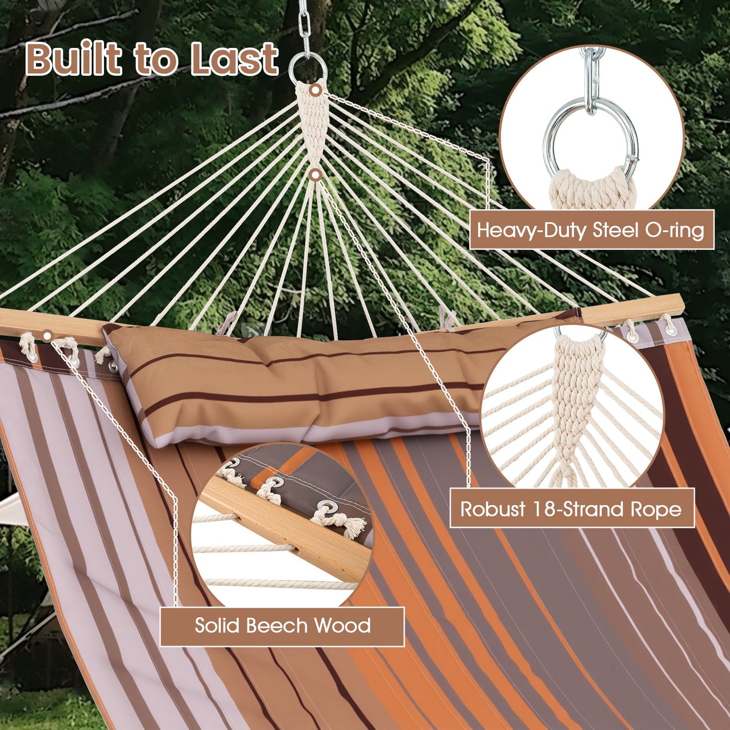 Patio Hammock Foldable Swing Chair Bed with Detachable Pillow-Brown
