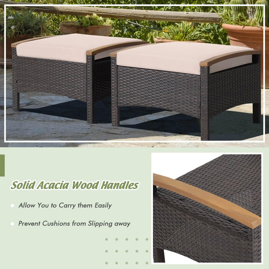 Set of 2 Fade-Resistant Wicker Patio Ottoman-Brown - Tampa Home & Garden Store