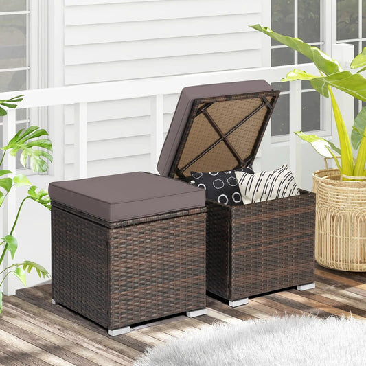 2 Pieces Patio Ottoman with Removable Cushions-Gray - Tampa Home & Garden Store
