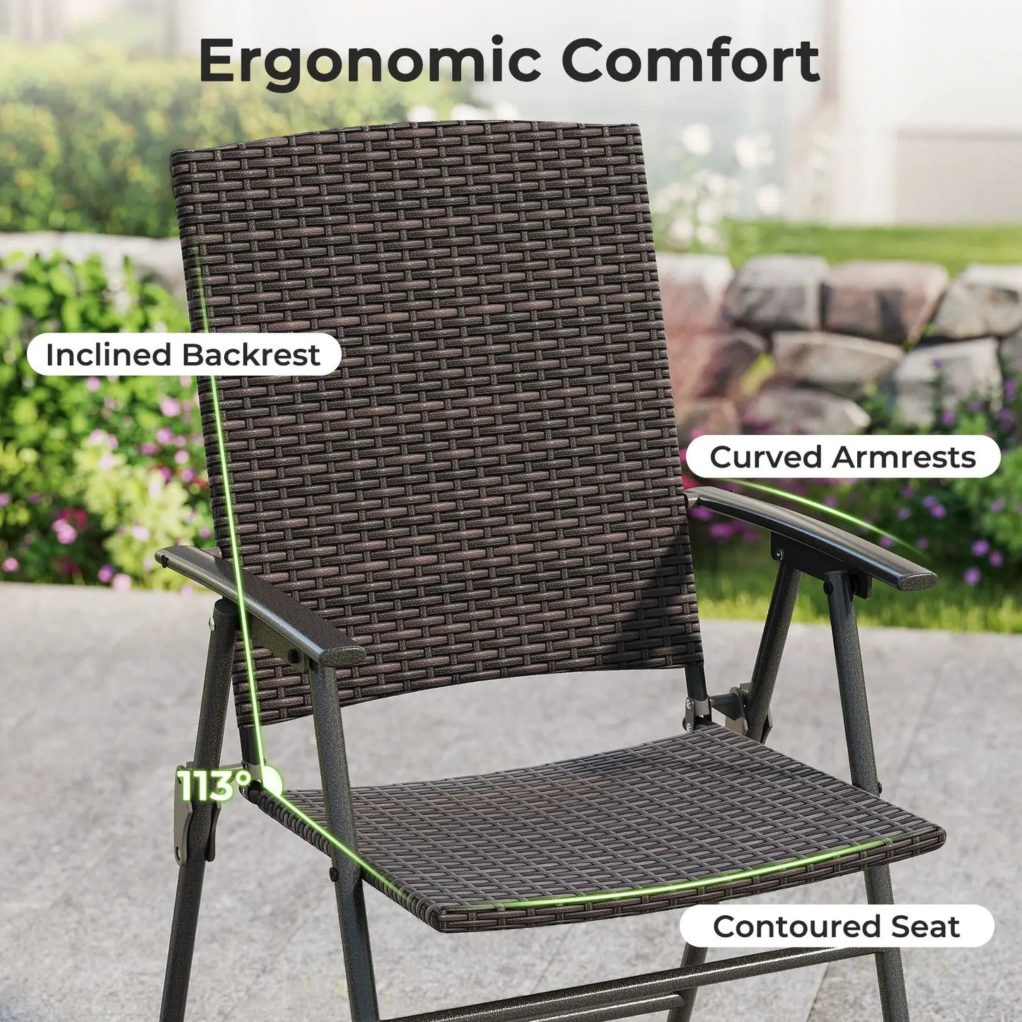 Folding Wicker Patio Chairs With Armrests Pair
