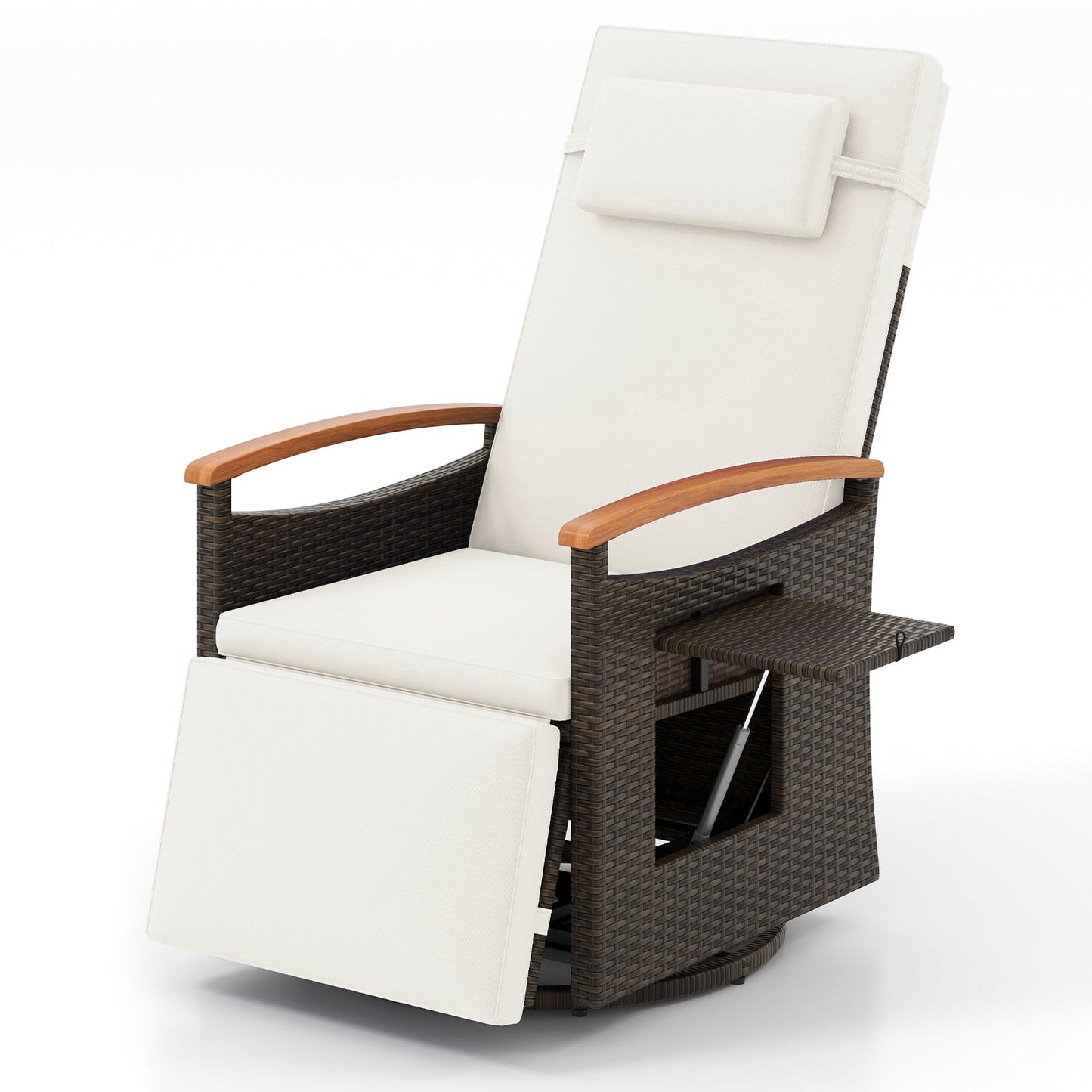 Patio Rattan 360° Swivel Recliner Chair with Adjustable Backrest and Footrest-Beige