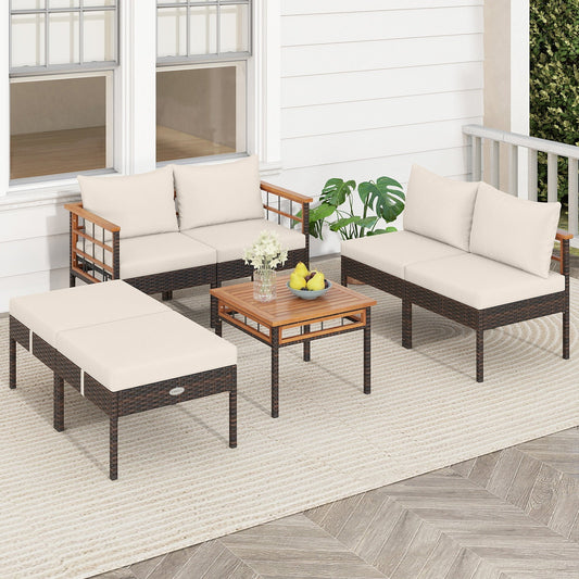 Patio Rattan Chairs with Ottomans and Side Table for Backyard-White - Tampa Home & Garden Store