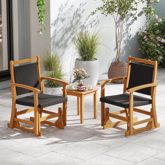 Patio Rattan Glider Chair with Acacia Wood Frame and Wicker Seat Back - Tampa Home & Garden Store