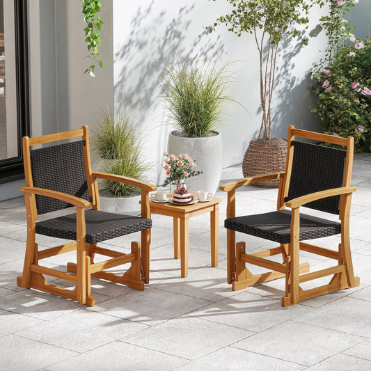 Patio Rattan Glider Chair with Acacia Wood Frame and Wicker Seat Back - Tampa Home & Garden Store