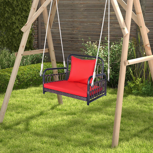 Patio Rattan Porch Swing Hammock Chair with Seat Cushion-Red - Tampa Home & Garden Store