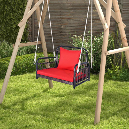 Patio Rattan Porch Swing Hammock Chair with Seat Cushion-Red - Tampa Home & Garden Store