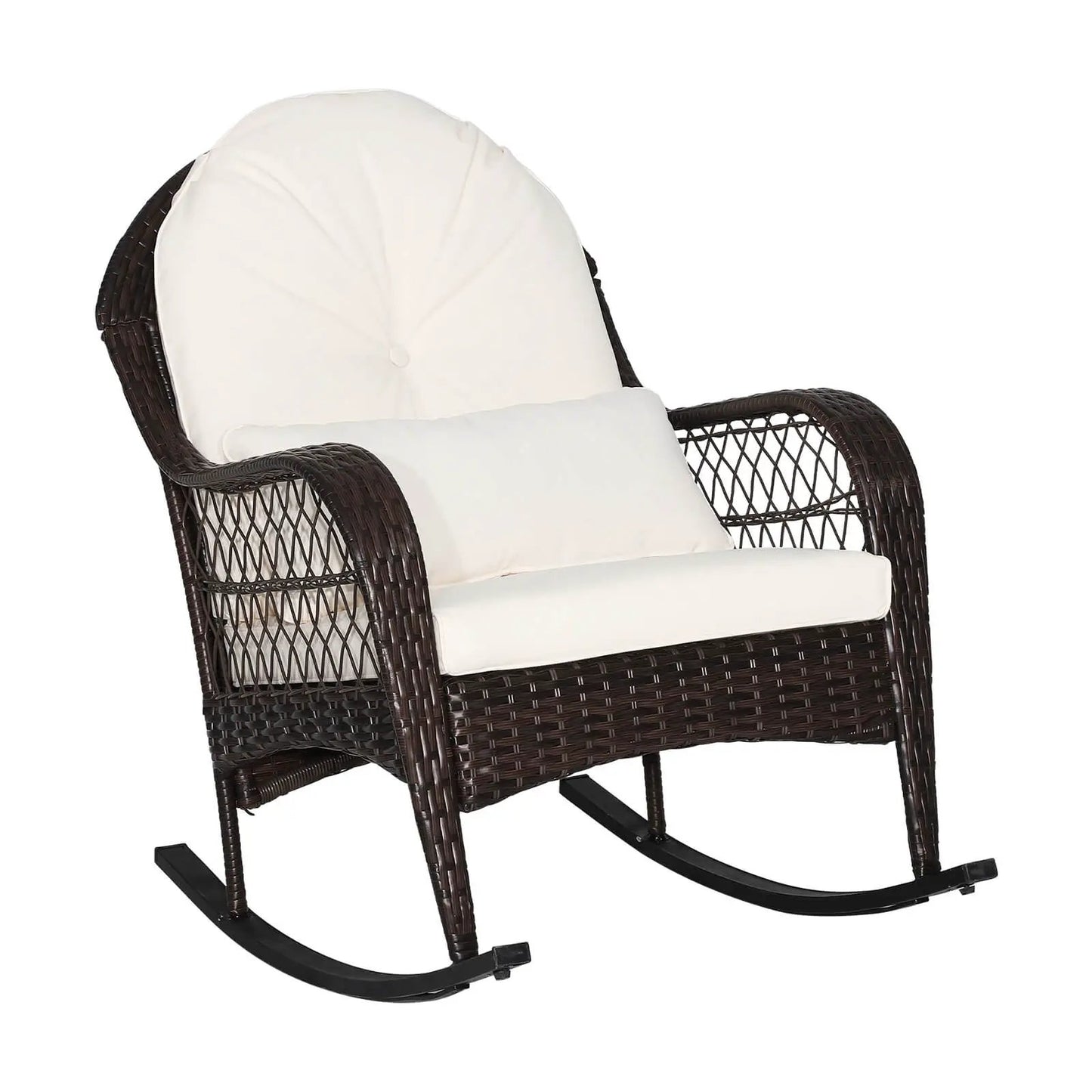 Patio rattan rocking chair with white cushions by DirectDeals on Tampa Home & Garden Store