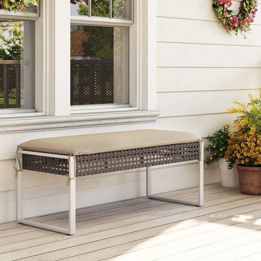 43 Inch Patio Rectangle Ottoman with Metal Legs and Seat Cushion-Beige - Tampa Home & Garden Store