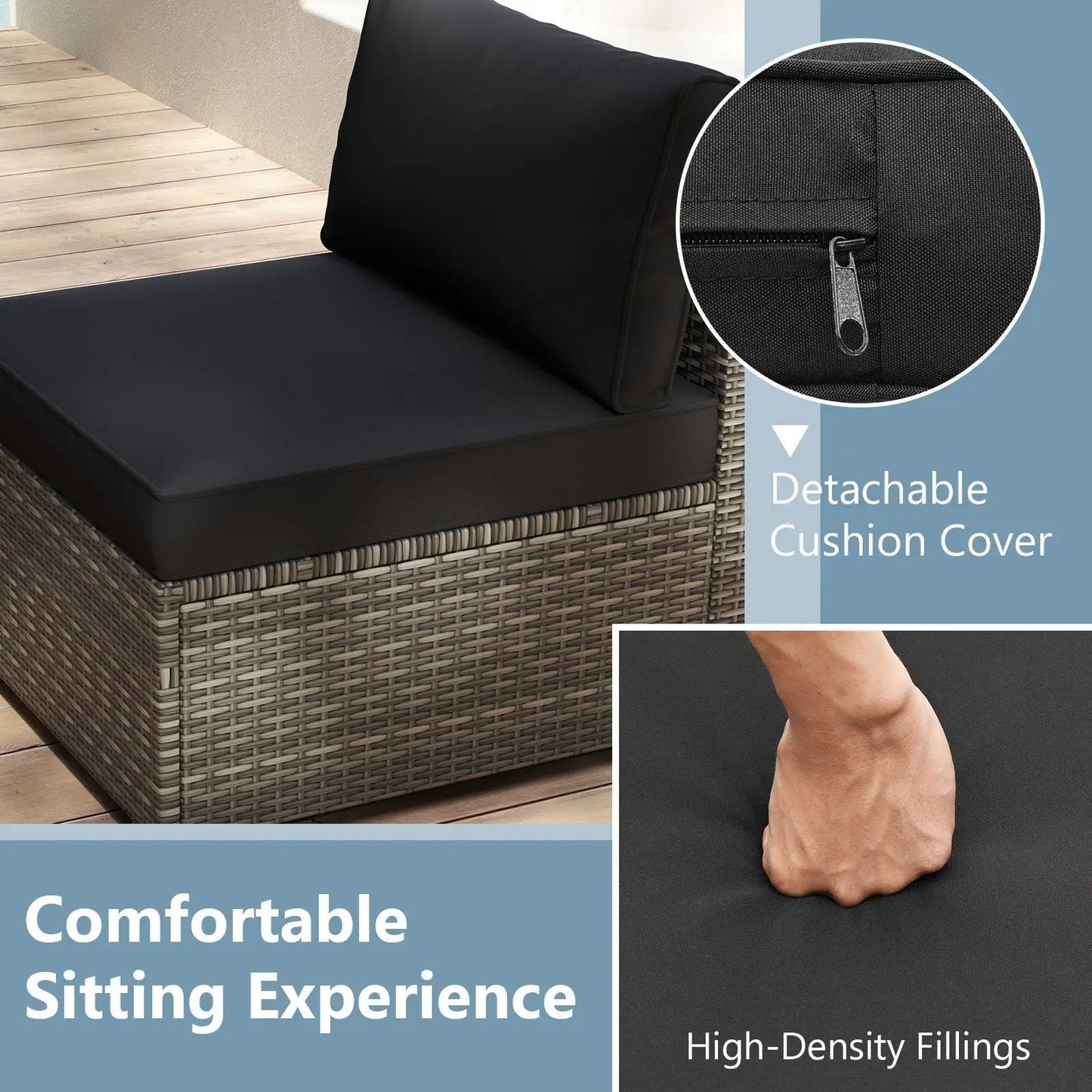 5-Piece outdoor patio sectional sofa set with black cushions on wicker DirectDeals on Tampa Home & Garden Store