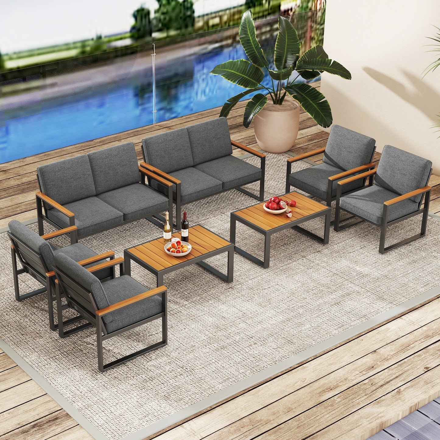 Patio Aluminum Sofa Modern Armchairs Set of 2 for Balcony-Grey