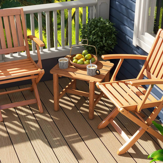 Patio Teak Wood Side Table with Slatted Tabletop for Yard - Tampa Home & Garden Store