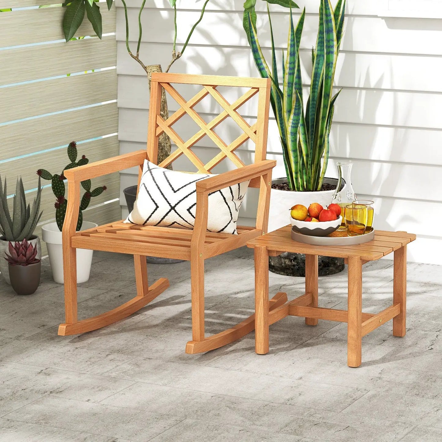 Patio Teak Wood Side Table with Slatted Tabletop for Yard - Tampa Home & Garden Store