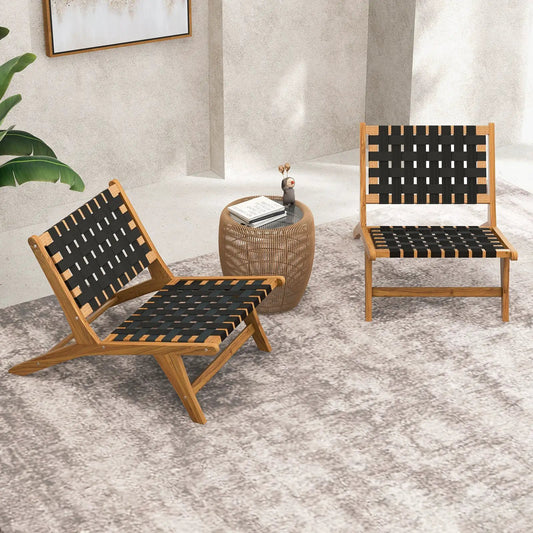 Indoor Patio Teak Wooden Chair with Woven Webbing Seat and Backrest - Tampa Home & Garden Store