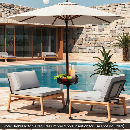 Patio Umbrella Table Tray Adjustable with Storage and Umbrella Poles-Black - Tampa Home & Garden Store