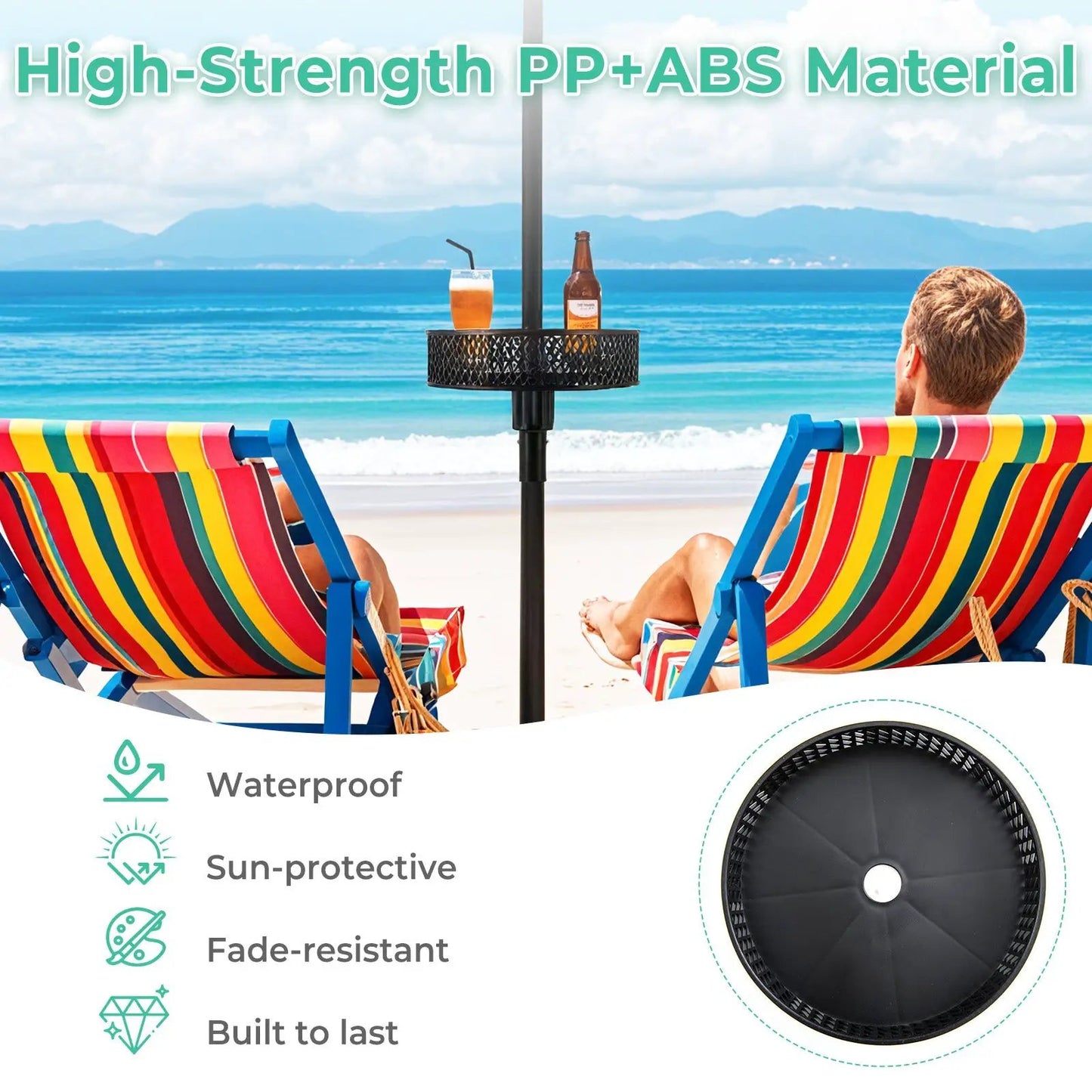 Patio Umbrella Table Tray Adjustable with Storage and Umbrella Poles-Black - Tampa Home & Garden Store