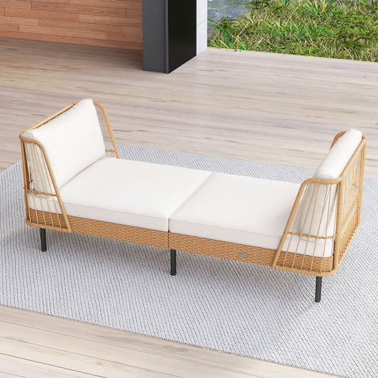 Patio Wicker Daybed Outdoor Boho Rattan Loveseat Sofa with Seat and Back Cushions-White - Tampa Home & Garden Store