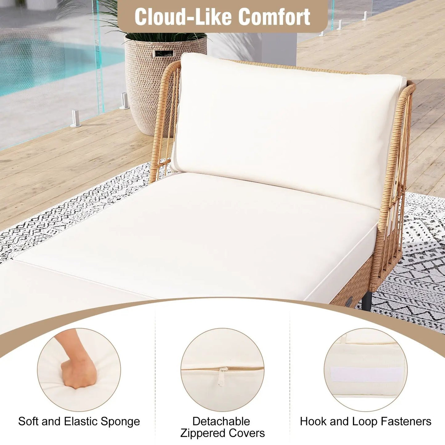 Patio wicker daybed outdoor boho rattan loveseat with white cushions DirectDeals on Tampa Home & Garden Store
