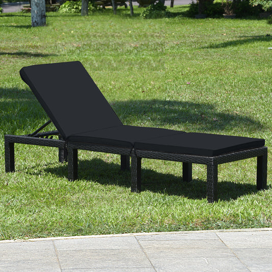 Patio Rattan Height Adjustable Lounge Chair with 2 Set of Cushion Cover-Black & Turquoise - Tampa Home & Garden Store