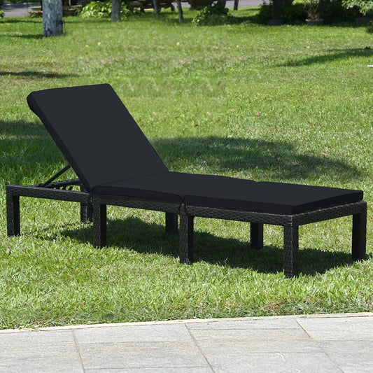 Patio Rattan Height Adjustable Lounge Chair with 2 Set of Cushion Cover-Black & Turquoise - Tampa Home & Garden Store