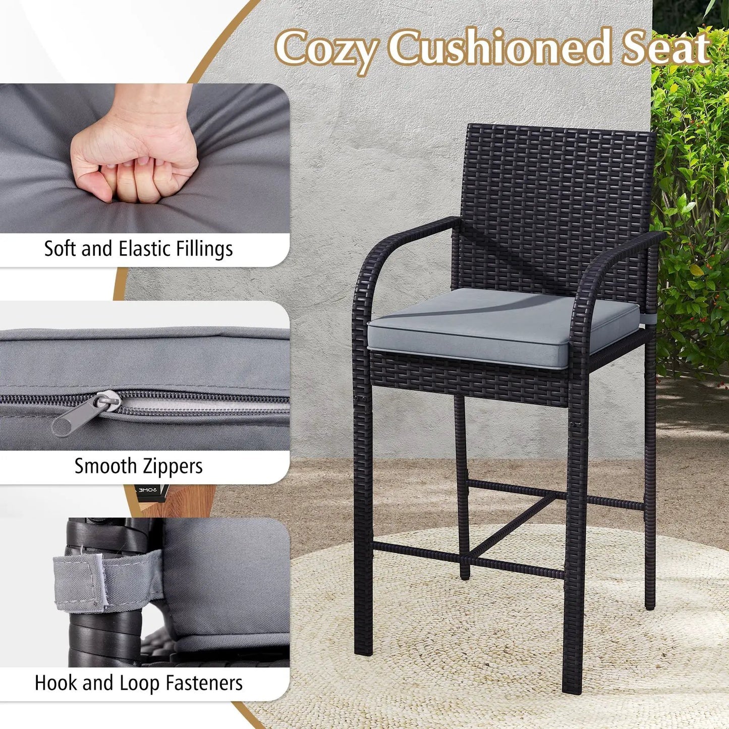 3-Piece patio wicker bar chairs and table set in black with cushions DirectDeals on Tampa Home & Garden Store