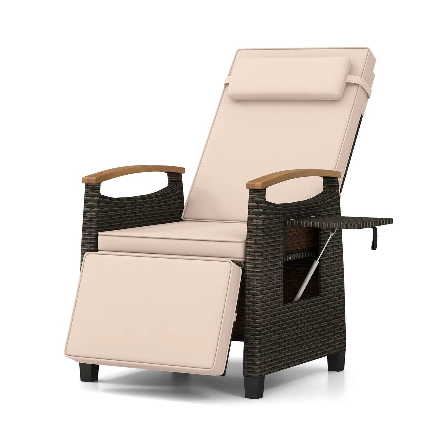 Patio Wicker Recliner Chair with Adjustable Backrest and Footrest-Black - Tampa Home & Garden Store