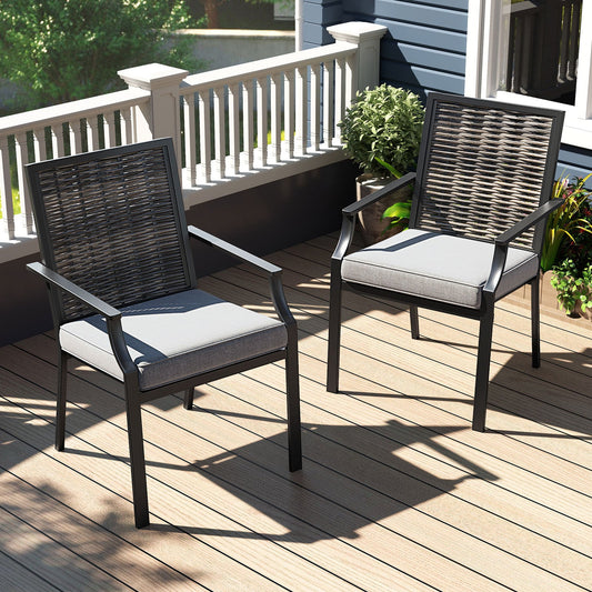 Patio Wicker Chairs Set of 2 Stackable Rattan Armchairs with Removable Cushions-Grey - Tampa Home & Garden Store