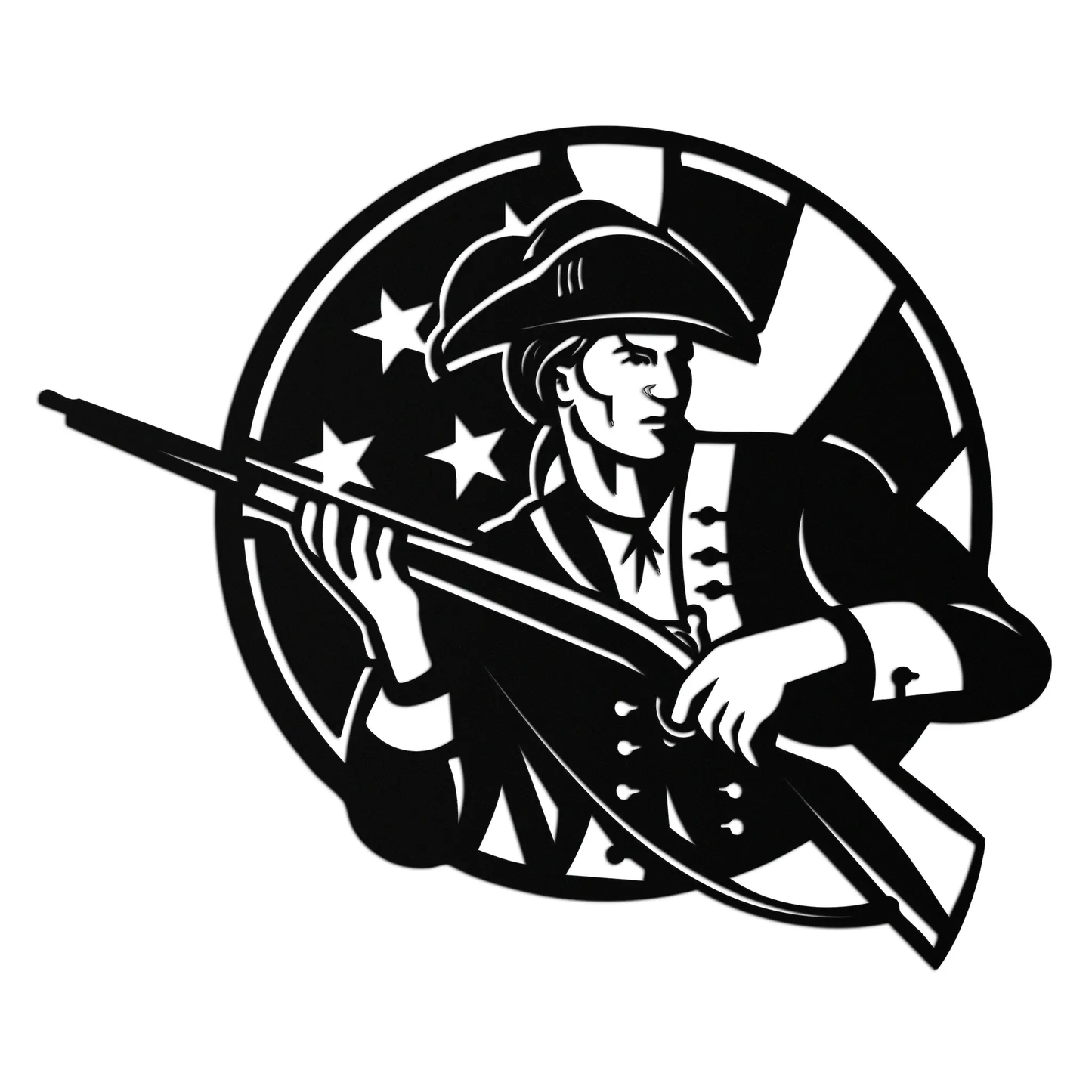 Patriotic Soldier Silhouette Metal Wall Art, black steel round badge design on Tampa Home & Garden Store