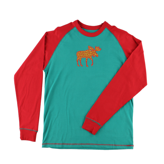Pattern Moose Tee X Small teal body red sleeves moose motif The Country Christmas Loft on Tampa Home & Garden Store