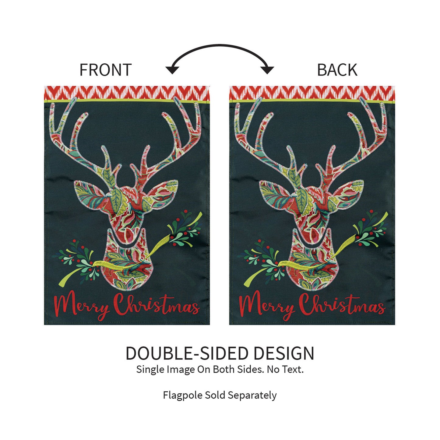 Patterned Reindeer Applique Garden Flag - Tampa Home & Garden Store