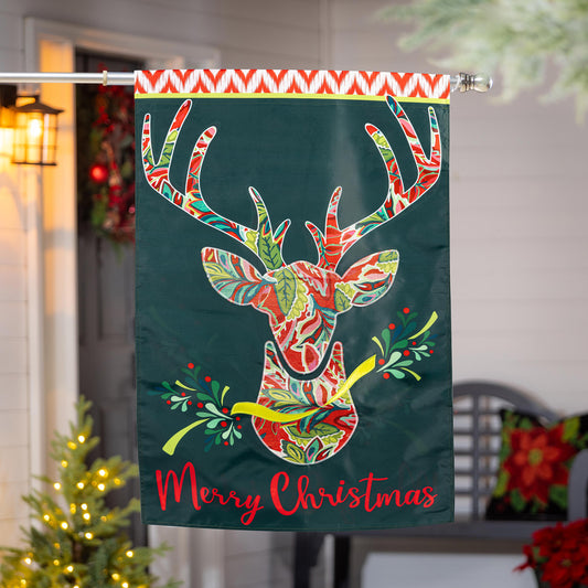 Patterned Reindeer Applique House Flag - Tampa Home & Garden Store