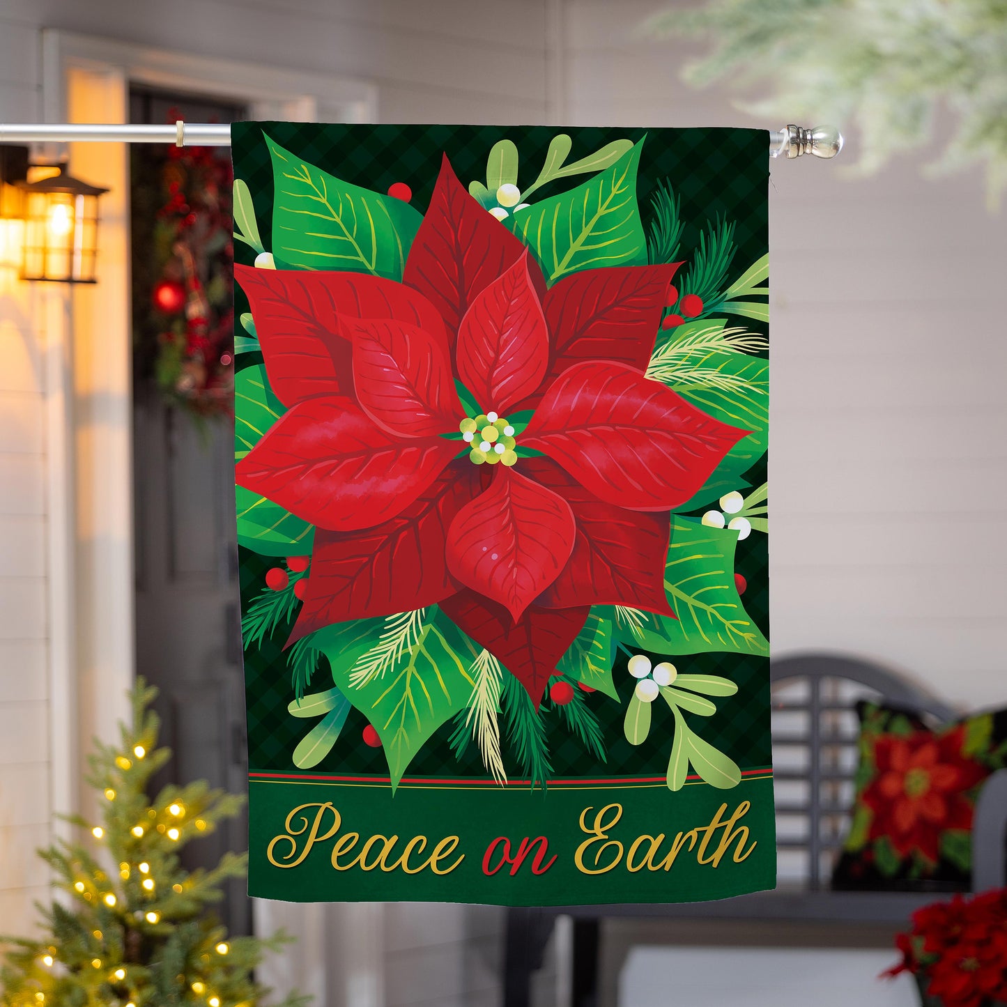 Peace on Earth Poinsettia Suede House Flag - Tampa Home & Garden Store