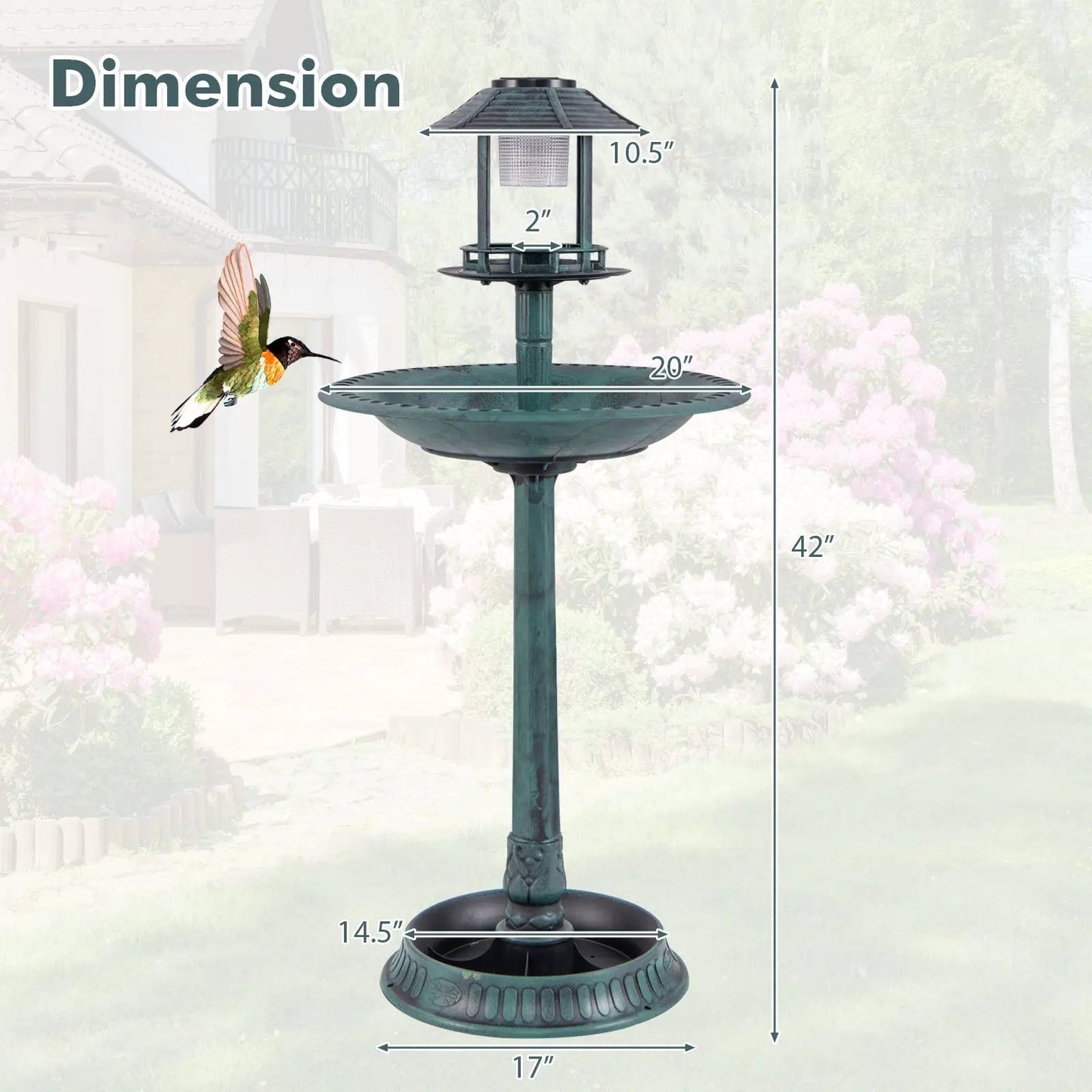 Solar Bird Bath Pedestal with Feeder and Planter