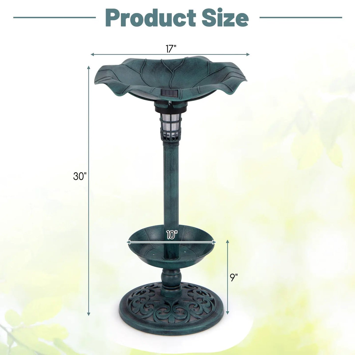 Pedestal Birdbath and Feeder With Solar Light