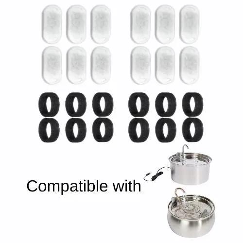 Peelaid Pet Fountain Filter set with white cartridge filters and black o-rings for clean water on Tampa Home & Garden Store