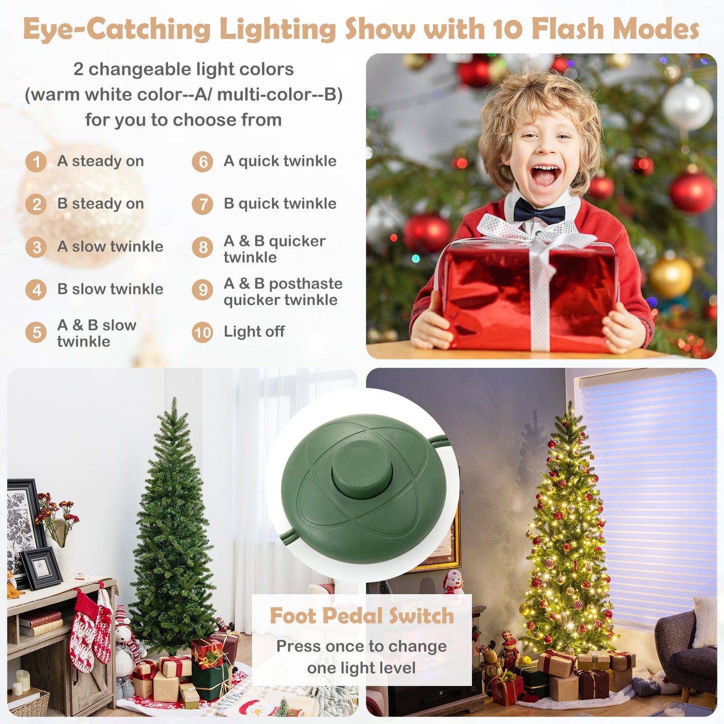 DirectDeals Pencil Christmas Tree with 180 warm white & multicolor LEDs, slim artificial tree on Tampa Home & Garden Store