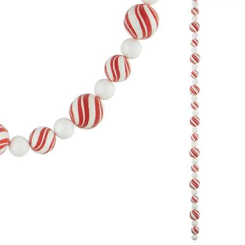 Two peppermint candy garlands foam and plastic with red and white striped beads on string on Tampa Home & Garden Store