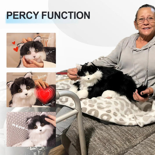 Percy Robot Cat interactive plush by Chongker; black and white emotional support stuffed cat on Tampa Home & Garden Store