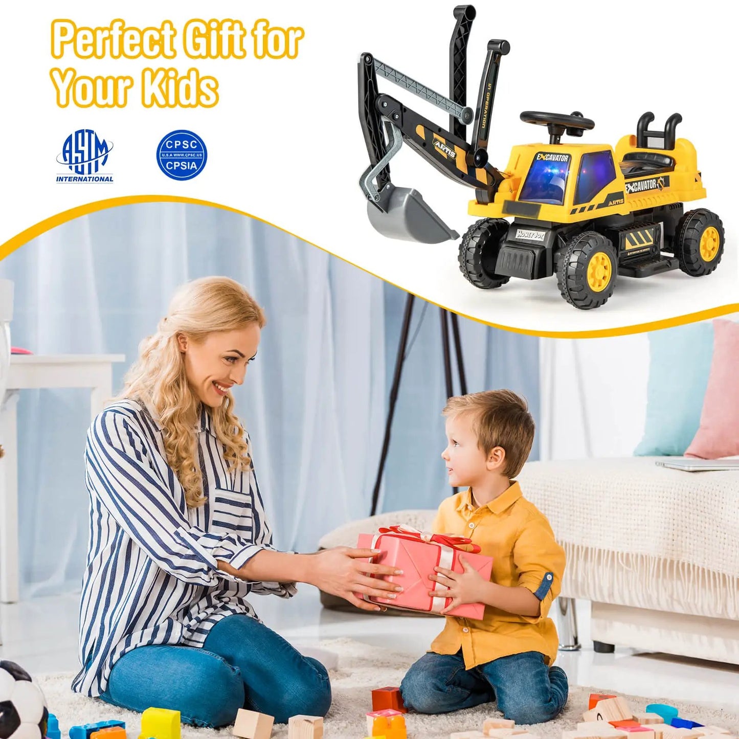Kids ASTM Certificated Powered Ride On Bulldozer with Front Digger Shovel-Yellow - Tampa Home & Garden Store