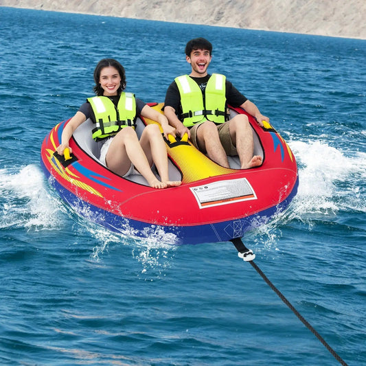 2-person inflatable towable tube for boating with drainage neon life jackets DirectDeals tube on Tampa Home & Garden Store