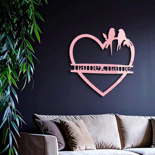 Personalized Heart Metal Wall Art with Birds – Custom Name Couple Gift - KAFGP148 - Tampa Home & Garden Store