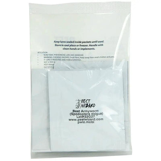 Pest Wizard Beet Armyworm lure 3-pack in clear packaging with white sachets by Grow Organic on Tampa Home & Garden Store