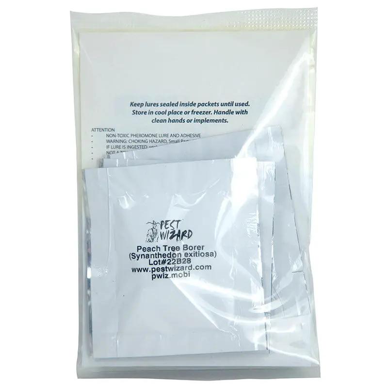 Pest Wizard Lesser Peachtree Borer Lure 3-Pack in white sealed packets inside a clear bag on Tampa Home & Garden Store