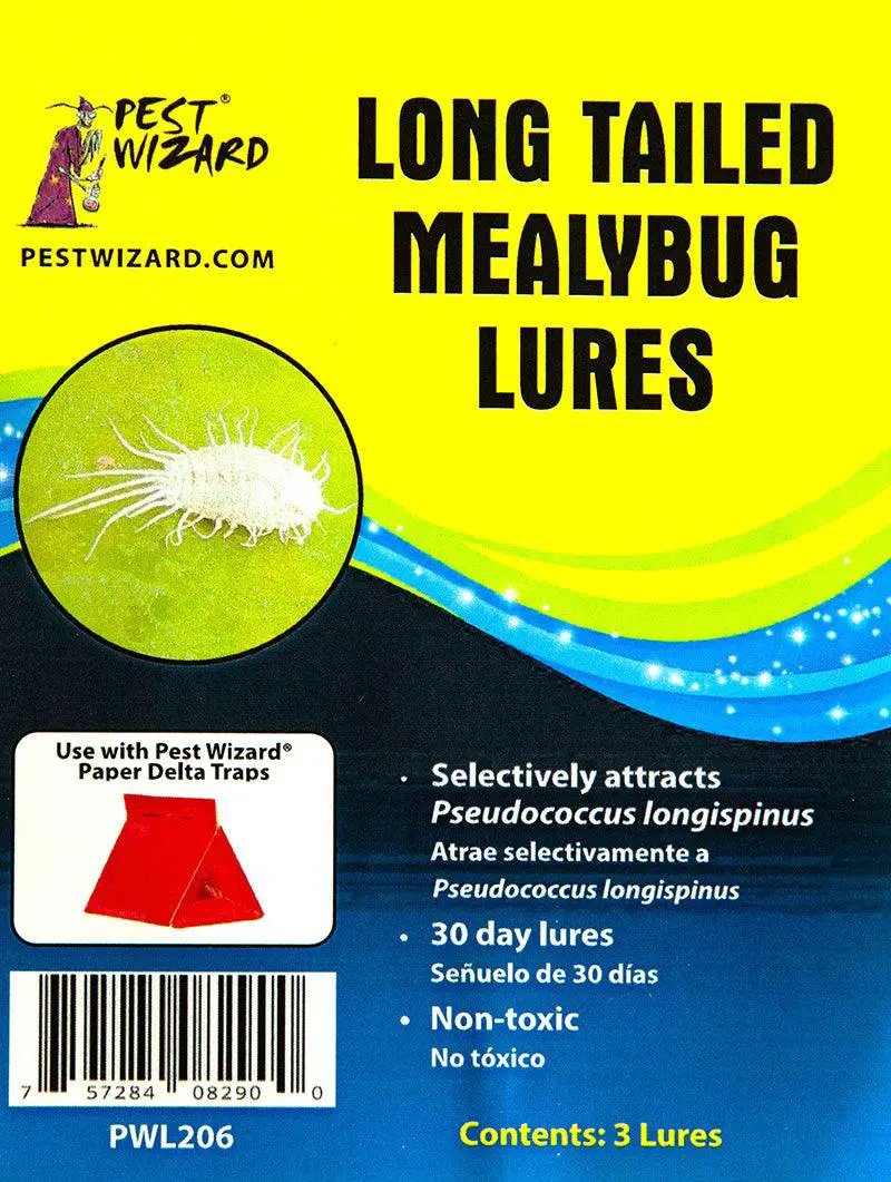 Long Tailed Mealybug Lure 3-pack pest control by Grow Organic in bright yellow packaging on Tampa Home & Garden Store
